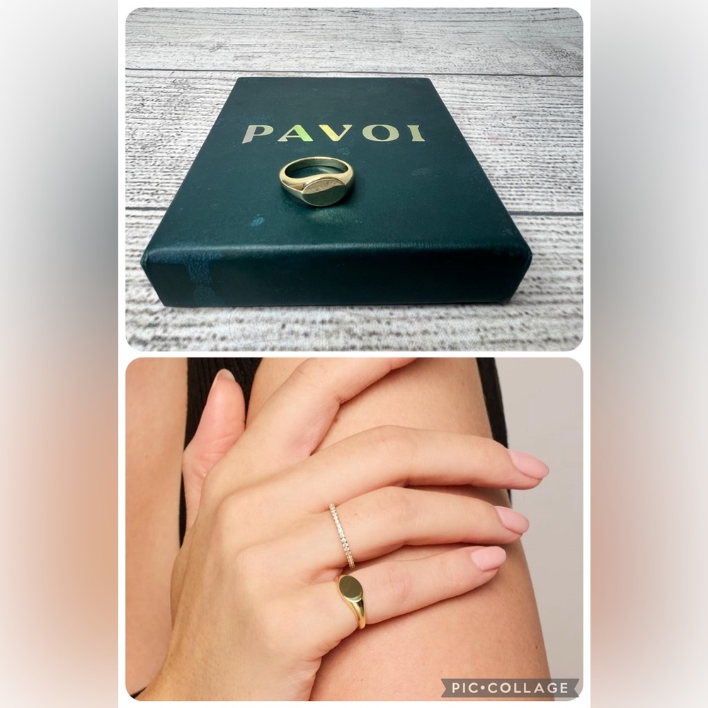 PAVOI 14K Gold Plated Pinky Signet Ring for Women